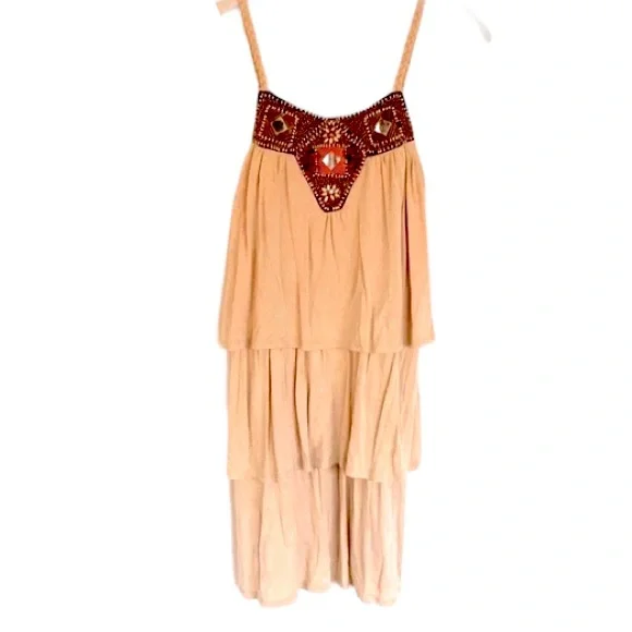 Freelance | Dresses | Boho Beaded Tiered Dress Size M | Poshmark